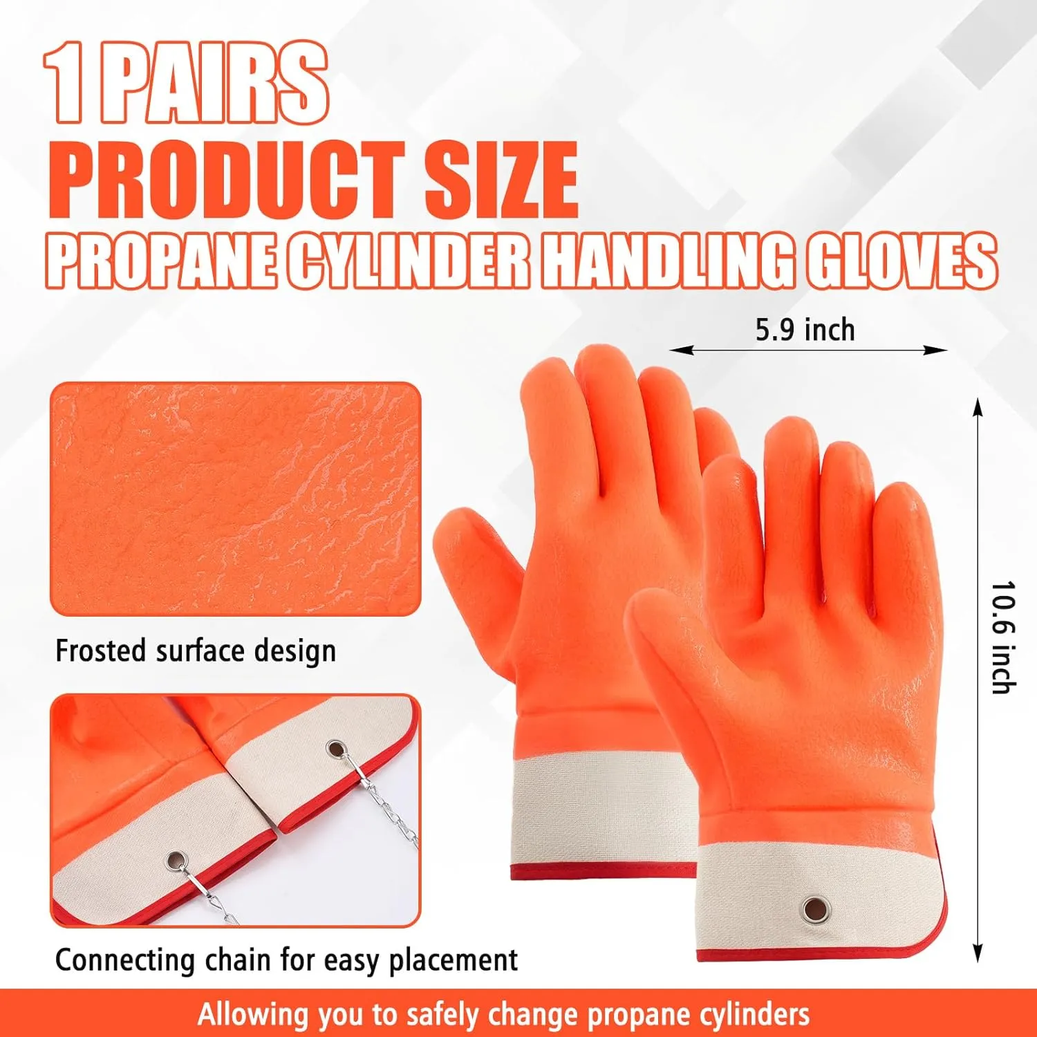 1 Pair Propane Cylinder Handling Gloves with Chains Double Dipped PVC Forklift Propane Gloves Men Work Waterproof