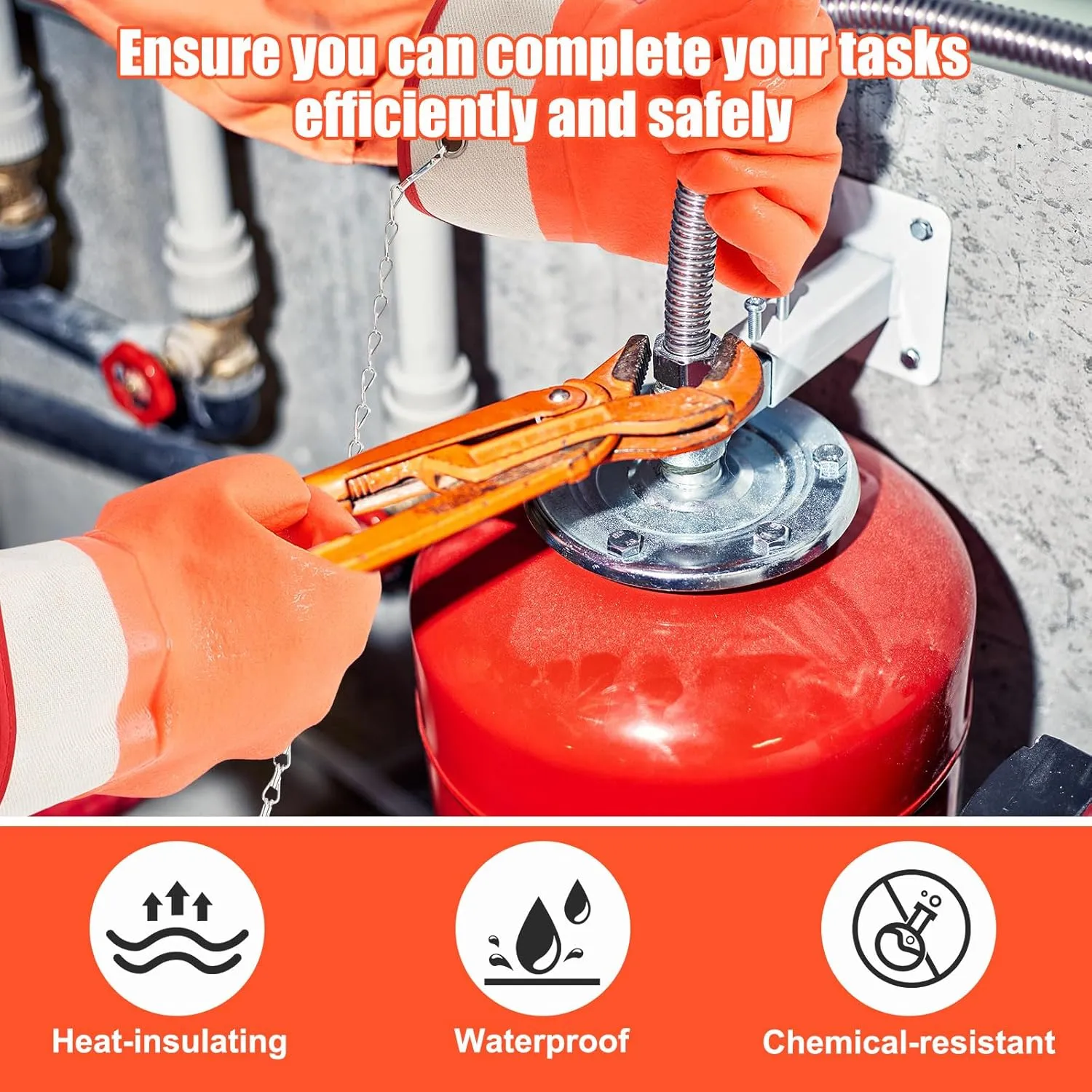 1 Pair Propane Cylinder Handling Gloves with Chains Double Dipped PVC Forklift Propane Gloves Men Work Waterproof