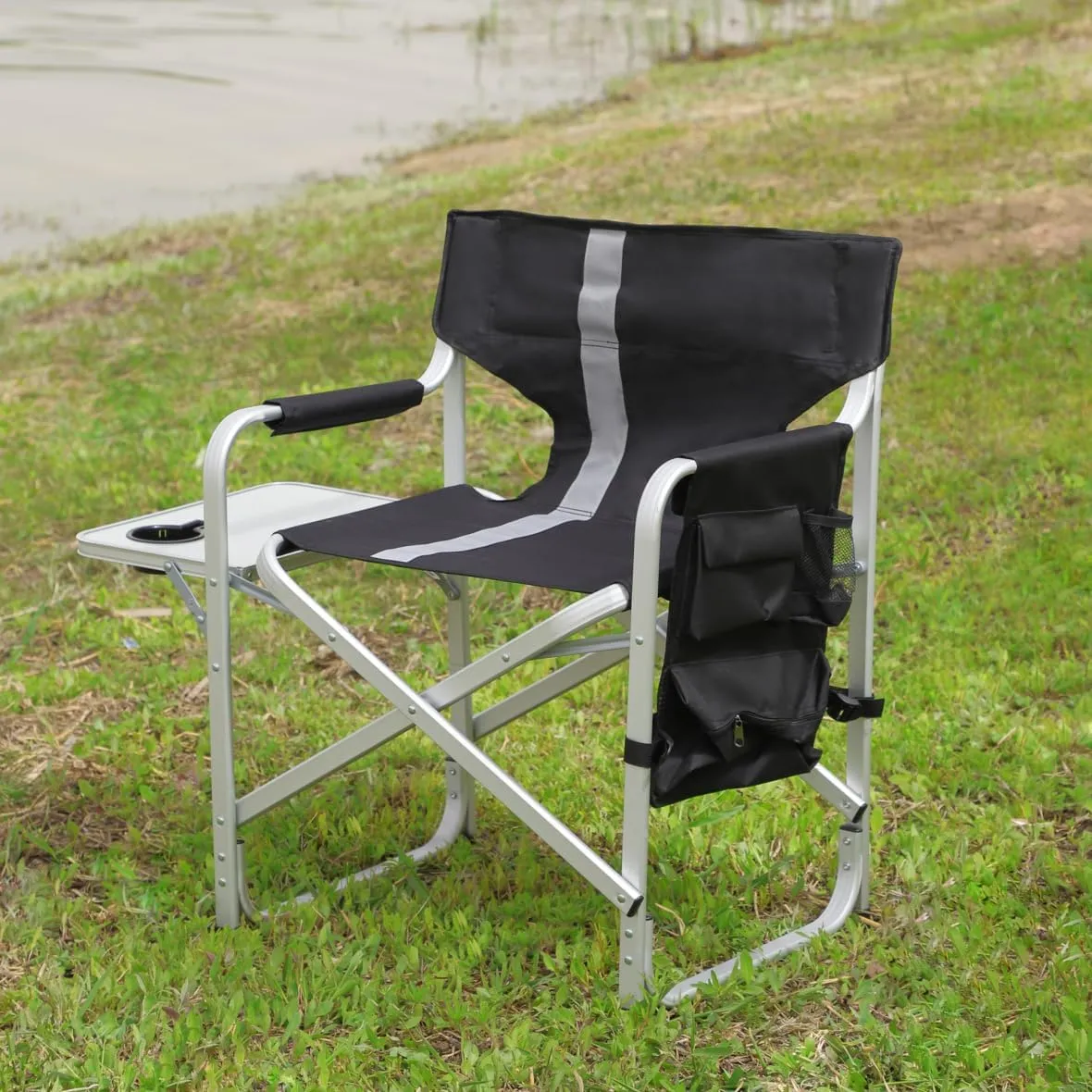 1-Piece Padded Folding Chair,Outdoor Chair Camping Chair with Side Table and Storage Pockets,Lightweight Oversized Directors Chair for Indoor,Outdoor Camping,Picnics and Fishing