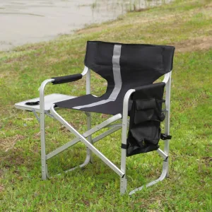 1-Piece Padded Folding Chair,Outdoor Chair Camping Chair with Side Table and Storage Pockets,Lightweight Oversized Directors Chair for Indoor,Outdoor Camping,Picnics and Fishing