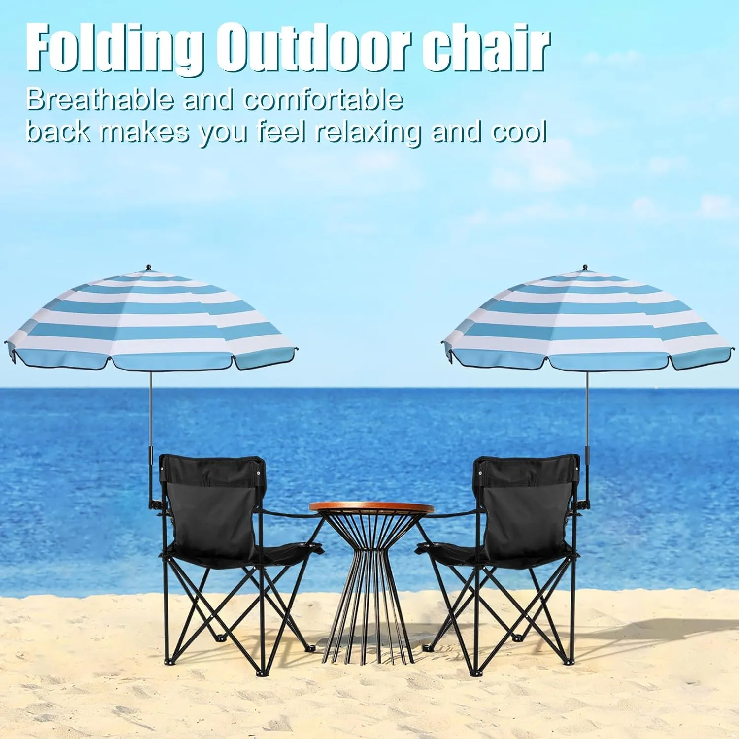 1 Set Beach Chair with Umbrella Foldable Camping Chair Fold up Umbrella with Universal Clamp Large Portable for Outdoors Fishing Camping Hiking Travel Picnic Beach