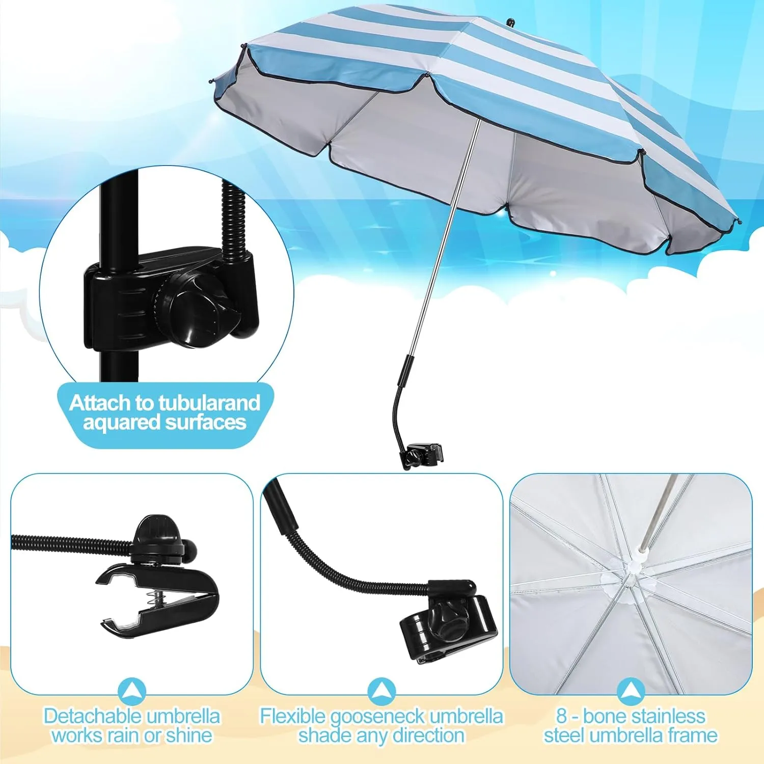 1 Set Beach Chair with Umbrella Foldable Camping Chair Fold up Umbrella with Universal Clamp Large Portable for Outdoors Fishing Camping Hiking Travel Picnic Beach