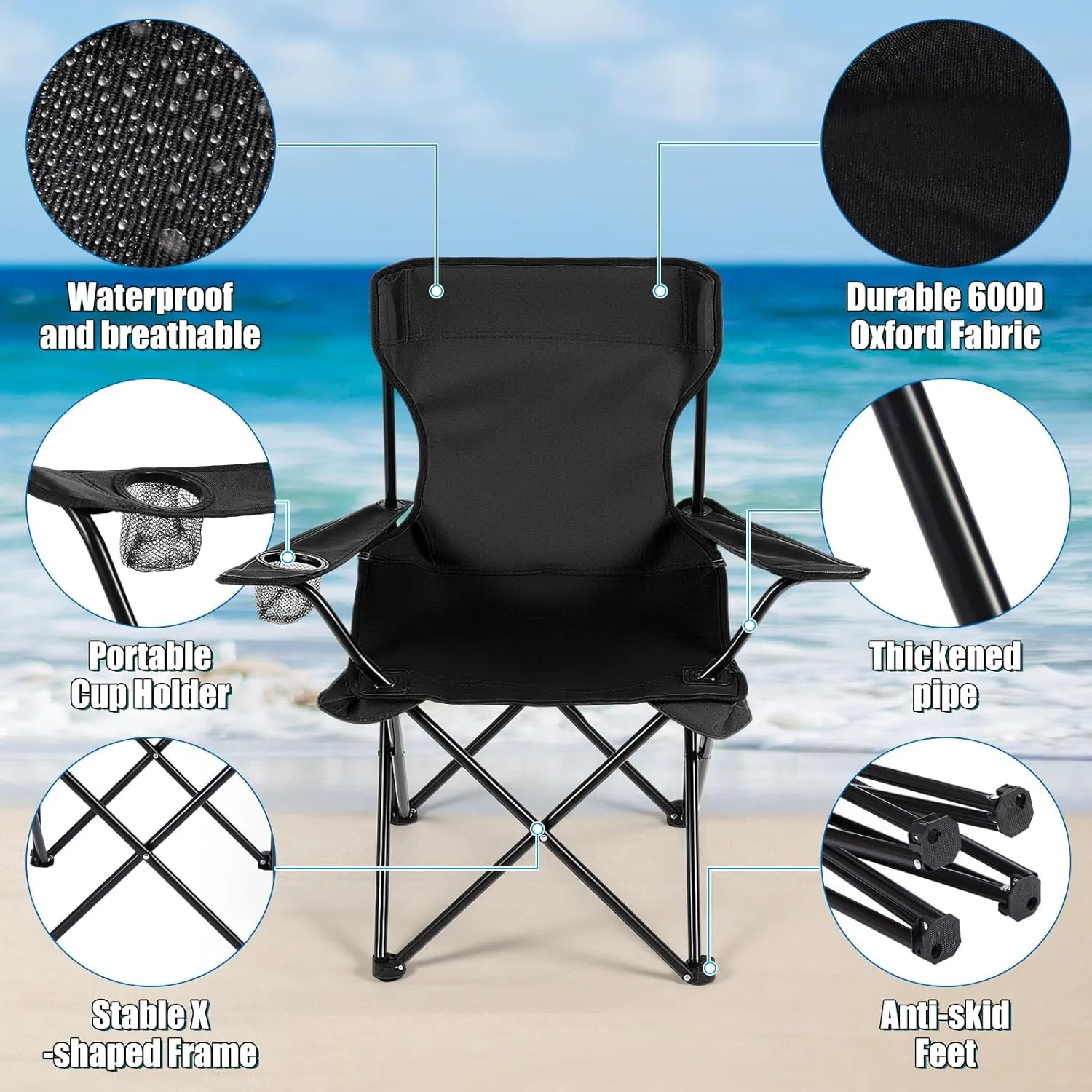 1 Set Beach Chair with Umbrella Foldable Camping Chair Fold up Umbrella with Universal Clamp Large Portable for Outdoors Fishing Camping Hiking Travel Picnic Beach
