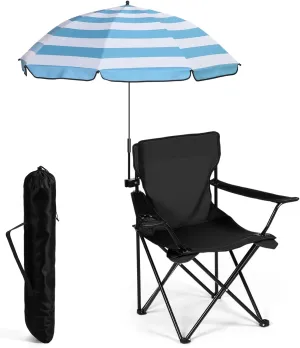 1 Set Beach Chair with Umbrella Foldable Camping Chair Fold up Umbrella with Universal Clamp Large Portable for Outdoors Fishing Camping Hiking Travel Picnic Beach
