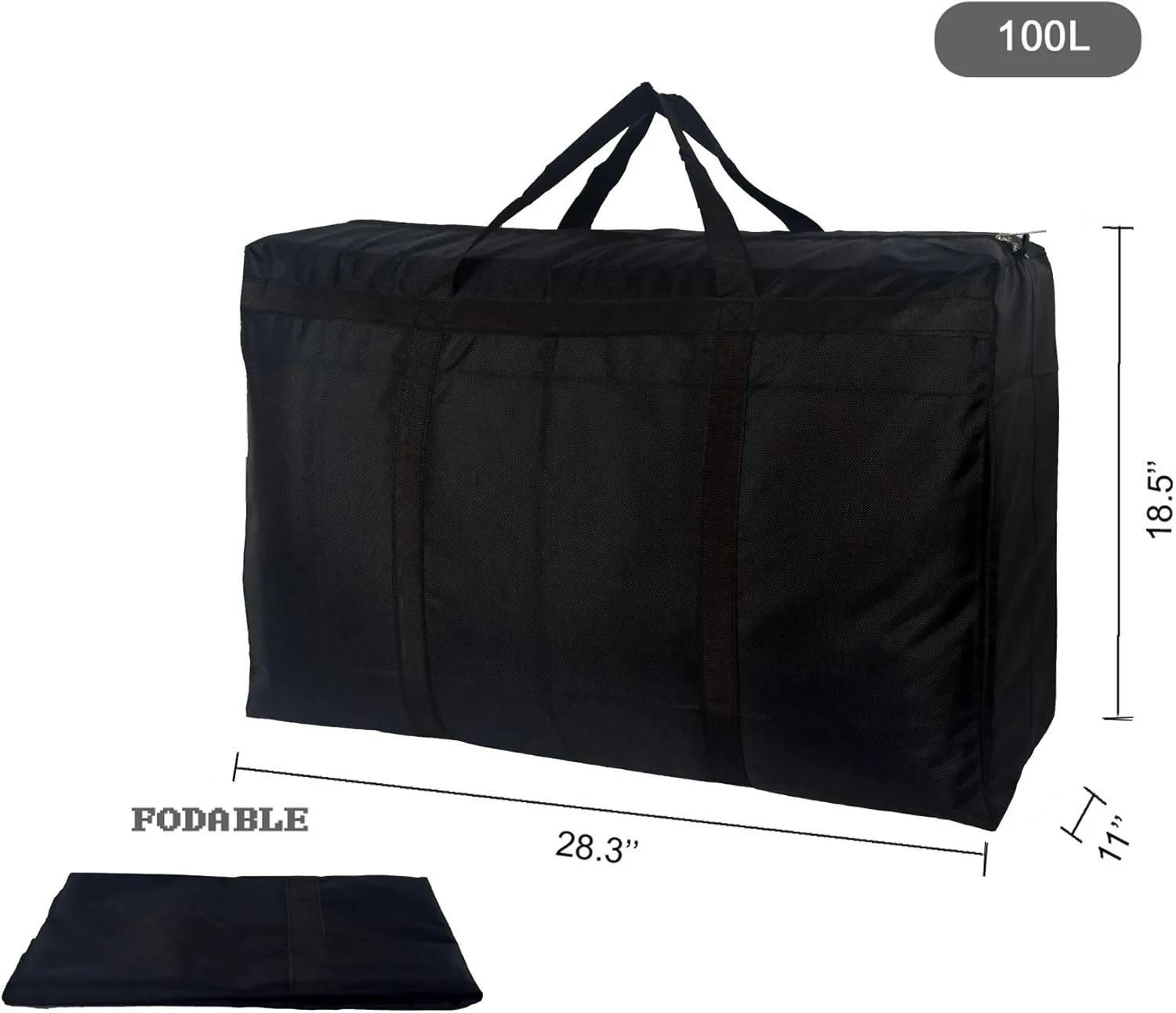 100L Extra Large Storage Bags, Sturdy Foldable Moving Tote Bag, Under Bed Storage, Travel Cargo Duffel Jumbo Bag for Clothes, Comforters, Blankets, Pillows, Ornaments (Black)