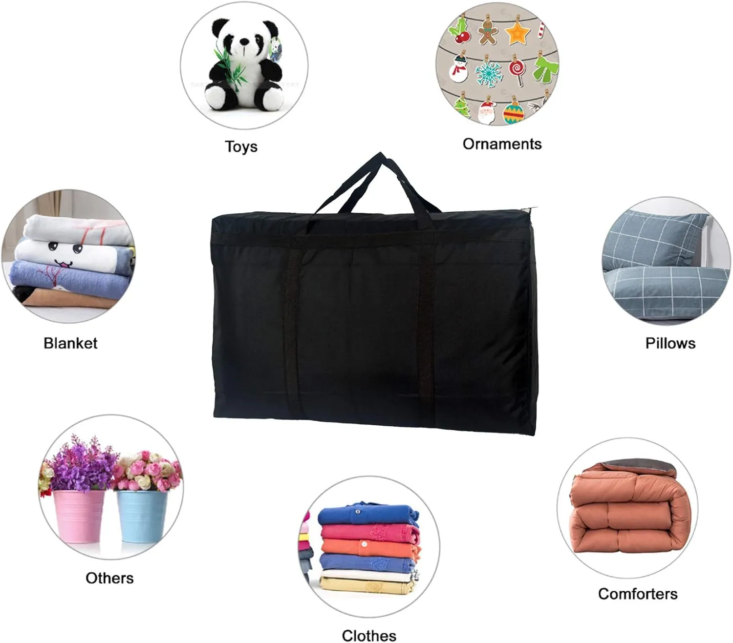 100L Extra Large Storage Bags, Sturdy Foldable Moving Tote Bag, Under Bed Storage, Travel Cargo Duffel Jumbo Bag for Clothes, Comforters, Blankets, Pillows, Ornaments (Black)