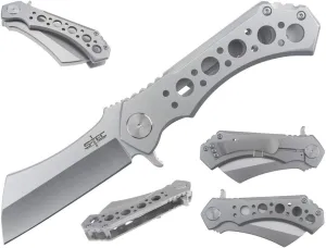 10.25" Ball Bearing Field Folding Cleaver Axe (10mm Thick) with Belt Clip and Pouch (Machine Silver)