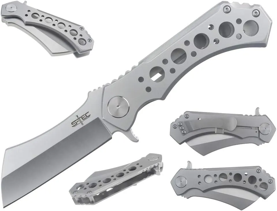 10.25" Ball Bearing Field Folding Cleaver Axe (10mm Thick) with Belt Clip and Pouch (Machine Silver)