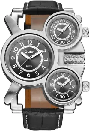 1167 Mens Top Brand Multi-Function 3-Movt Quartz Leather Wrist Watch