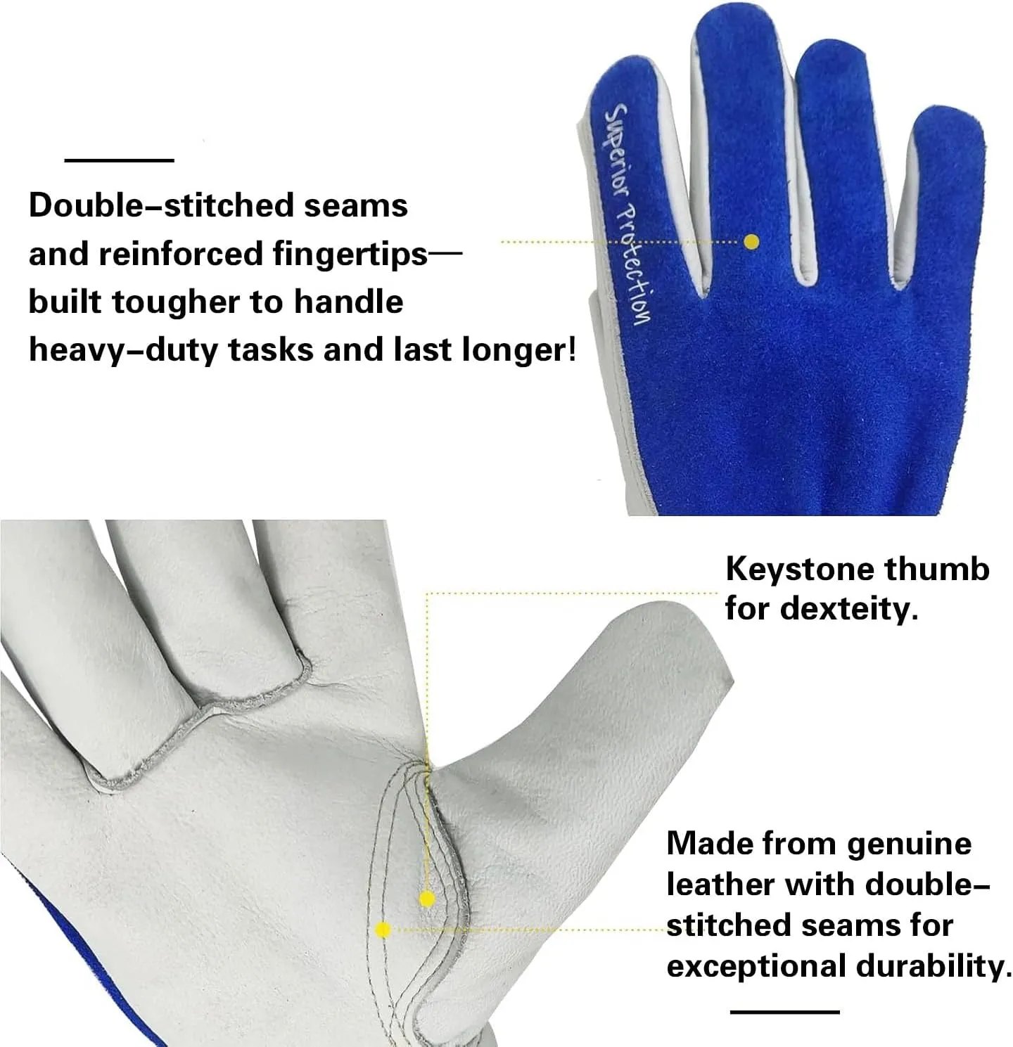 12 Pairs Bulk Leather Work Gloves for Men or Women for Construction, Wood cutting, Driving, Gardening, Automotive Repair