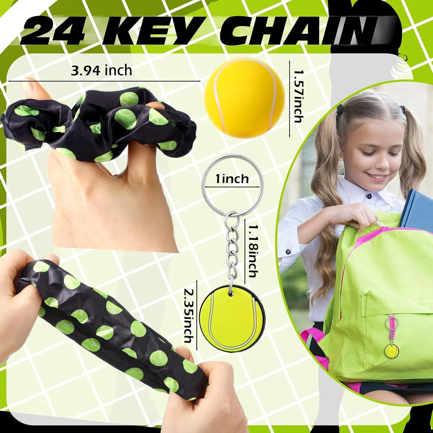 146 Pcs Tennis Party Favors for Teen Girls Bulk 24 Goodie Bags 24 Keychains 50 Stickers 24 Hair Ties 24 Sports Stress Balls for Tennis Players Team Stuff