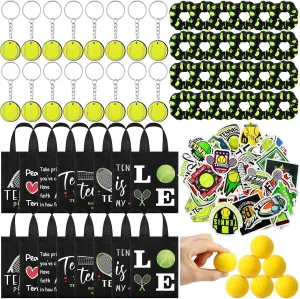 146 Pcs Tennis Party Favors for Teen Girls Bulk 24 Goodie Bags 24 Keychains 50 Stickers 24 Hair Ties 24 Sports Stress Balls for Tennis Players Team Stuff