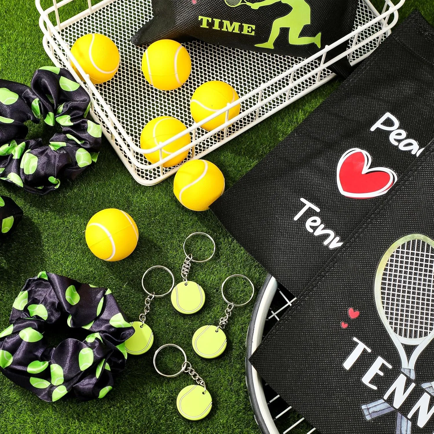 146 Pcs Tennis Party Favors for Teen Girls Bulk 24 Goodie Bags 24 Keychains 50 Stickers 24 Hair Ties 24 Sports Stress Balls for Tennis Players Team Stuff