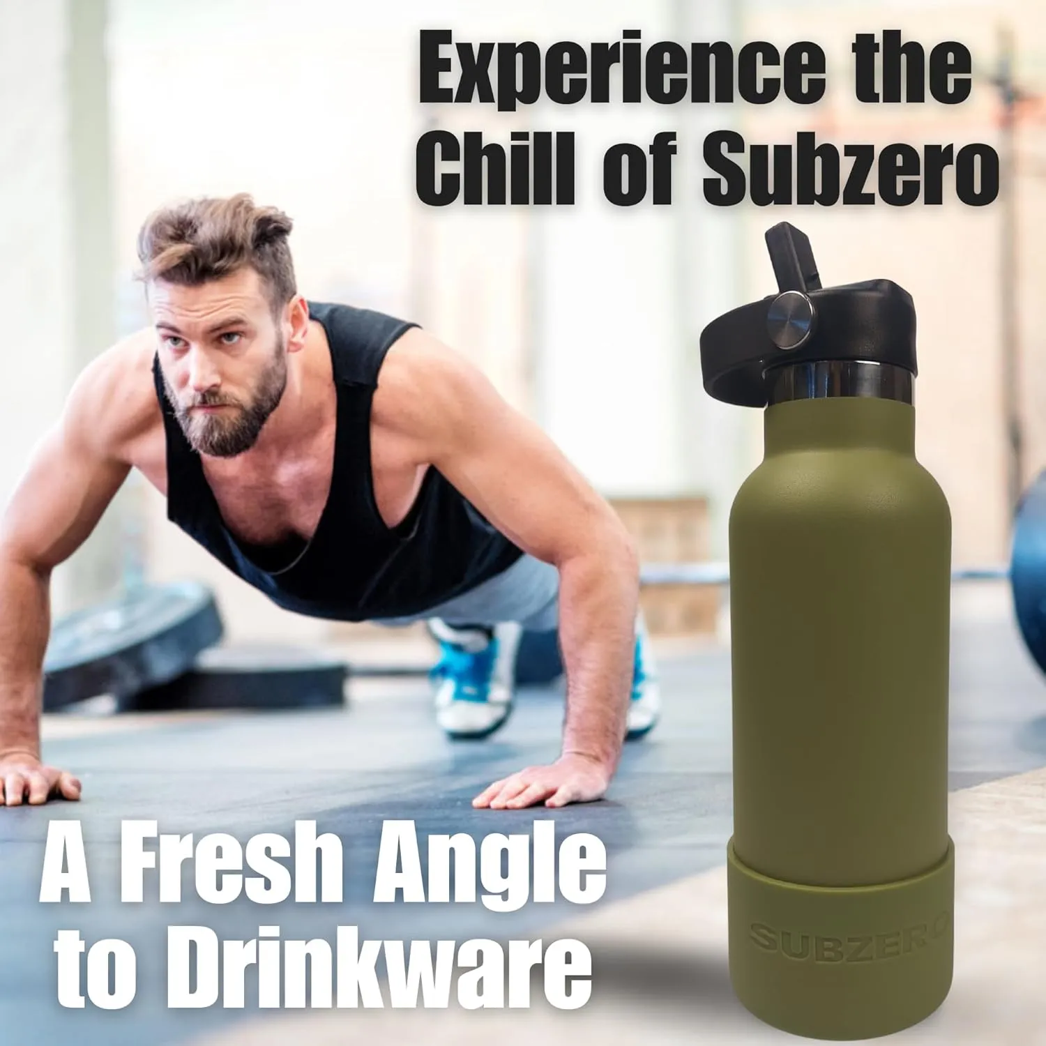 17oz Water Bottle with Spill-Proof, Flip-Straw Lid by Subzero - Vacuum Insulated, Stainless Steel Beverage Thermos for Workout, Hiking, School - Dishwasher Safe - Silicone Boot Included (Sage Green)
