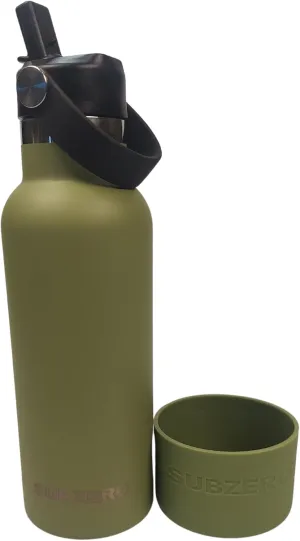17oz Water Bottle with Spill-Proof, Flip-Straw Lid by Subzero - Vacuum Insulated, Stainless Steel Beverage Thermos for Workout, Hiking, School - Dishwasher Safe - Silicone Boot Included (Sage Green)