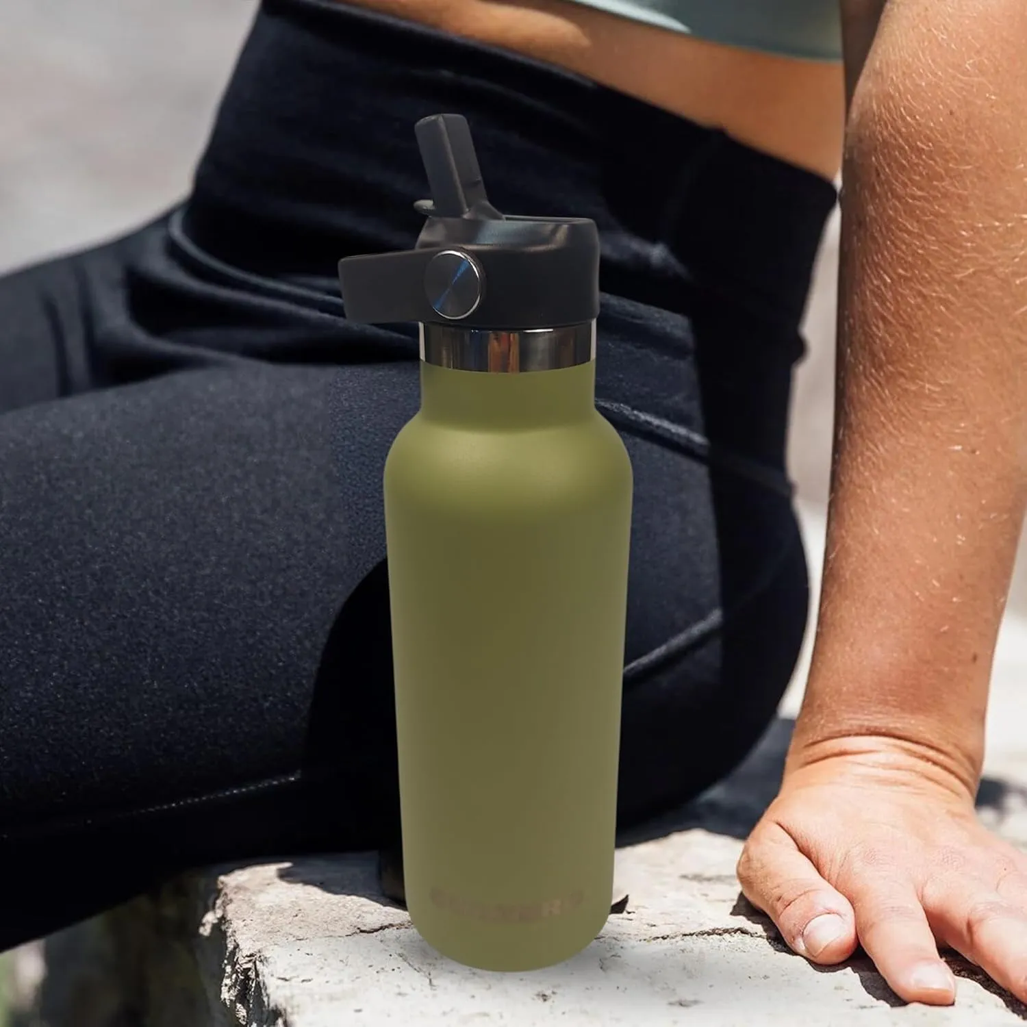 17oz Water Bottle with Spill-Proof, Flip-Straw Lid by Subzero - Vacuum Insulated, Stainless Steel Beverage Thermos for Workout, Hiking, School - Dishwasher Safe - Silicone Boot Included (Sage Green)