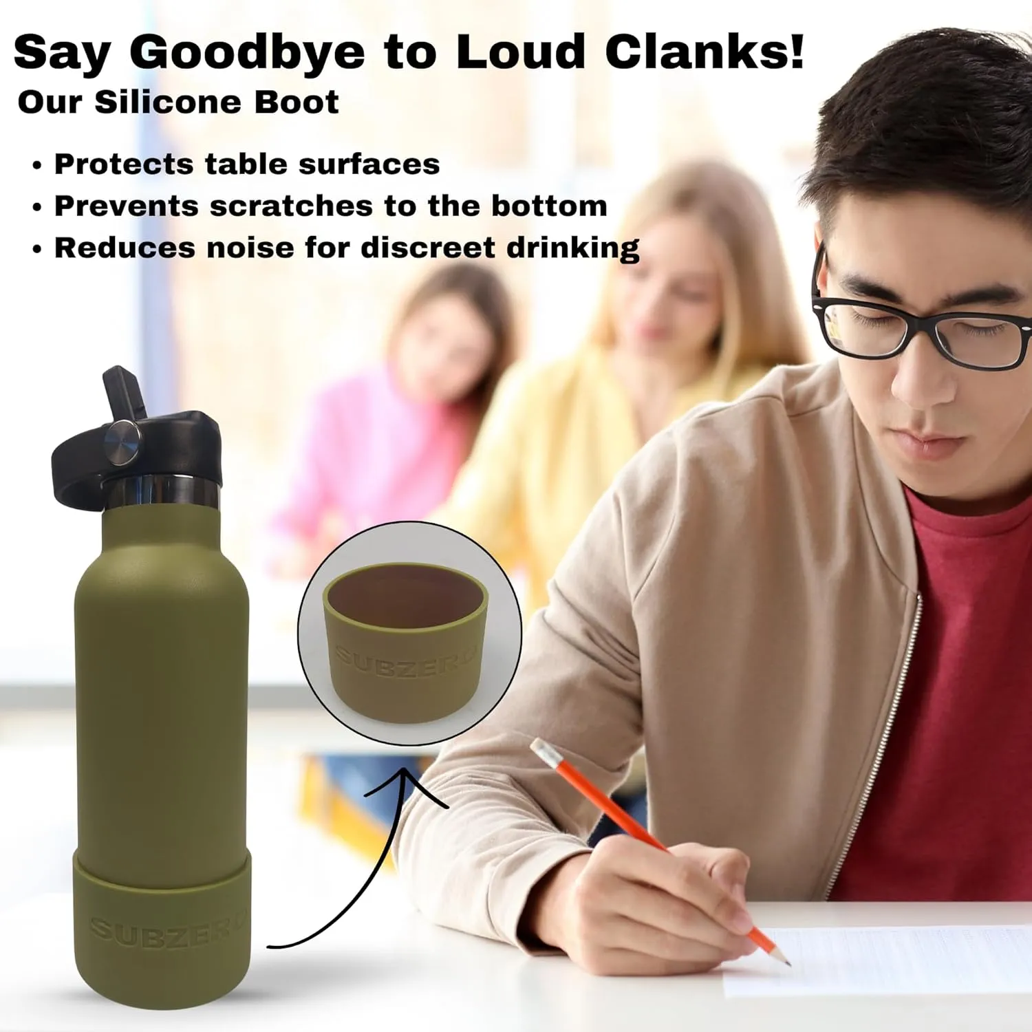 17oz Water Bottle with Spill-Proof, Flip-Straw Lid by Subzero - Vacuum Insulated, Stainless Steel Beverage Thermos for Workout, Hiking, School - Dishwasher Safe - Silicone Boot Included (Sage Green)