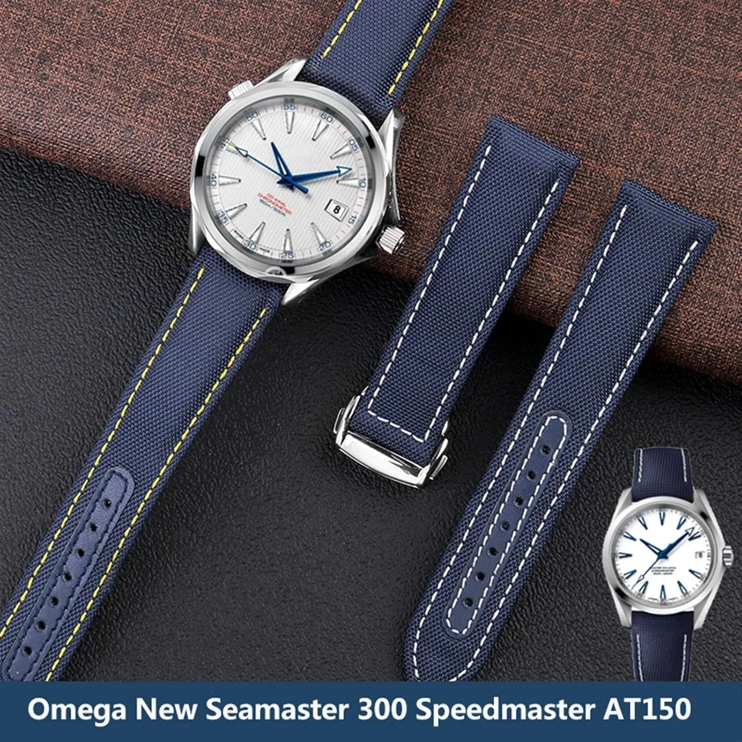 19mm 20mm Canvas Watch Strap For Omega New Seamaster 300 Speedmaster AT150 Leather Nylon Watch Band Men Accessories Blue Black