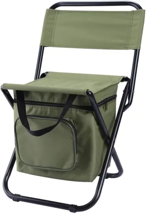 1Pc Folding Fishing Chair with Backrest Portable Camping Chair with Insulated Cooler Bag Storage Pouch Heavy Duty Frame for Outdoor Activities