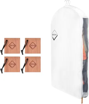 1PC Luxury 48'' Organic Cotton Garment Storage Bag | 4 Cedar Blocks for Fresh Smell| Breathable Garment Bag for Hanging Clothes for Closet Best for Suits, Sweaters, Short Dresses, Gowns