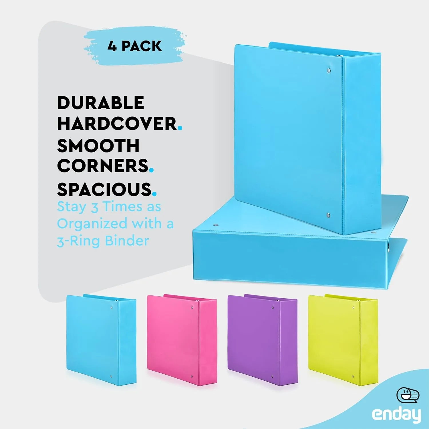 2 Inch Binder 3 Ring Binders, Slant D-Ring 2” Clear View Cover with 2 Inside Pockets, Heavy Duty Colored School Supplies Office and Home Binders Pink, Blue, Purple, Green (4 Pack) – by Enday