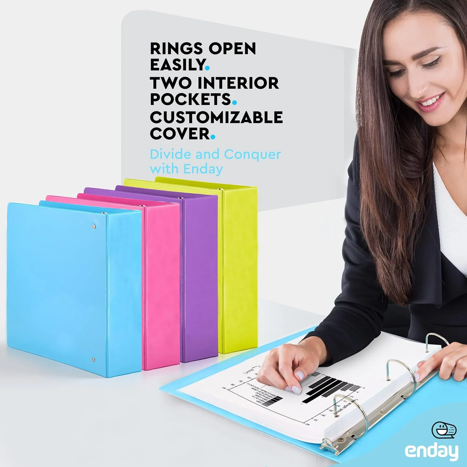 2 Inch Binder 3 Ring Binders, Slant D-Ring 2” Clear View Cover with 2 Inside Pockets, Heavy Duty Colored School Supplies Office and Home Binders Pink, Blue, Purple, Green (4 Pack) – by Enday