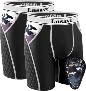 2-Pack Youth Baseball Sliding Shorts with 1 Athletic Cup Boys Padded Compression Short for Softball, Football, Hockey