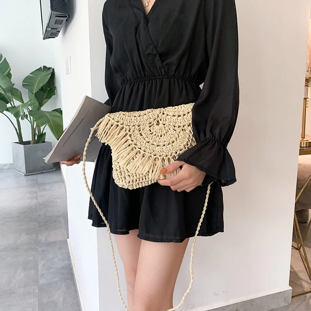2024 Summer Straw Bags For Women Handmade Tassel Beach Bags Raffia Rattan Woven Handbags Female Vacation Crossbody Bags Clutch
