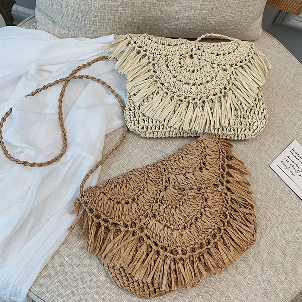 2024 Summer Straw Bags For Women Handmade Tassel Beach Bags Raffia Rattan Woven Handbags Female Vacation Crossbody Bags Clutch