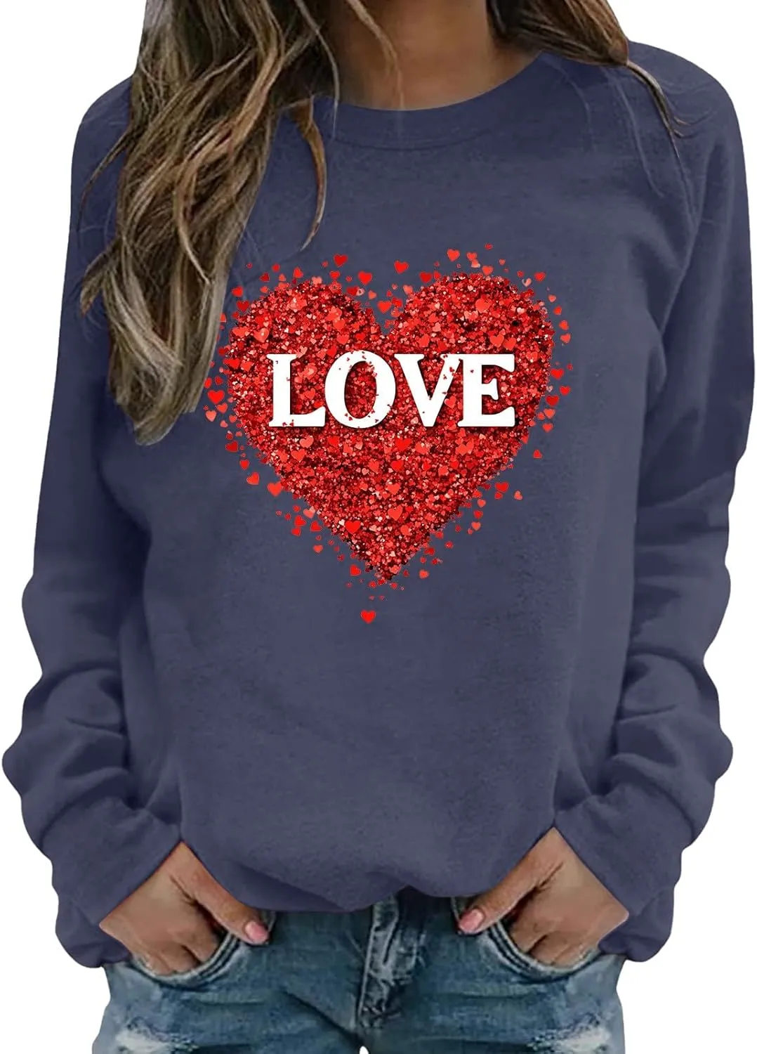 2025 Sweatshirt for Women Trendy Long Sleeve Heart Printed Tops Going Out Beach Playing Casual Blouses