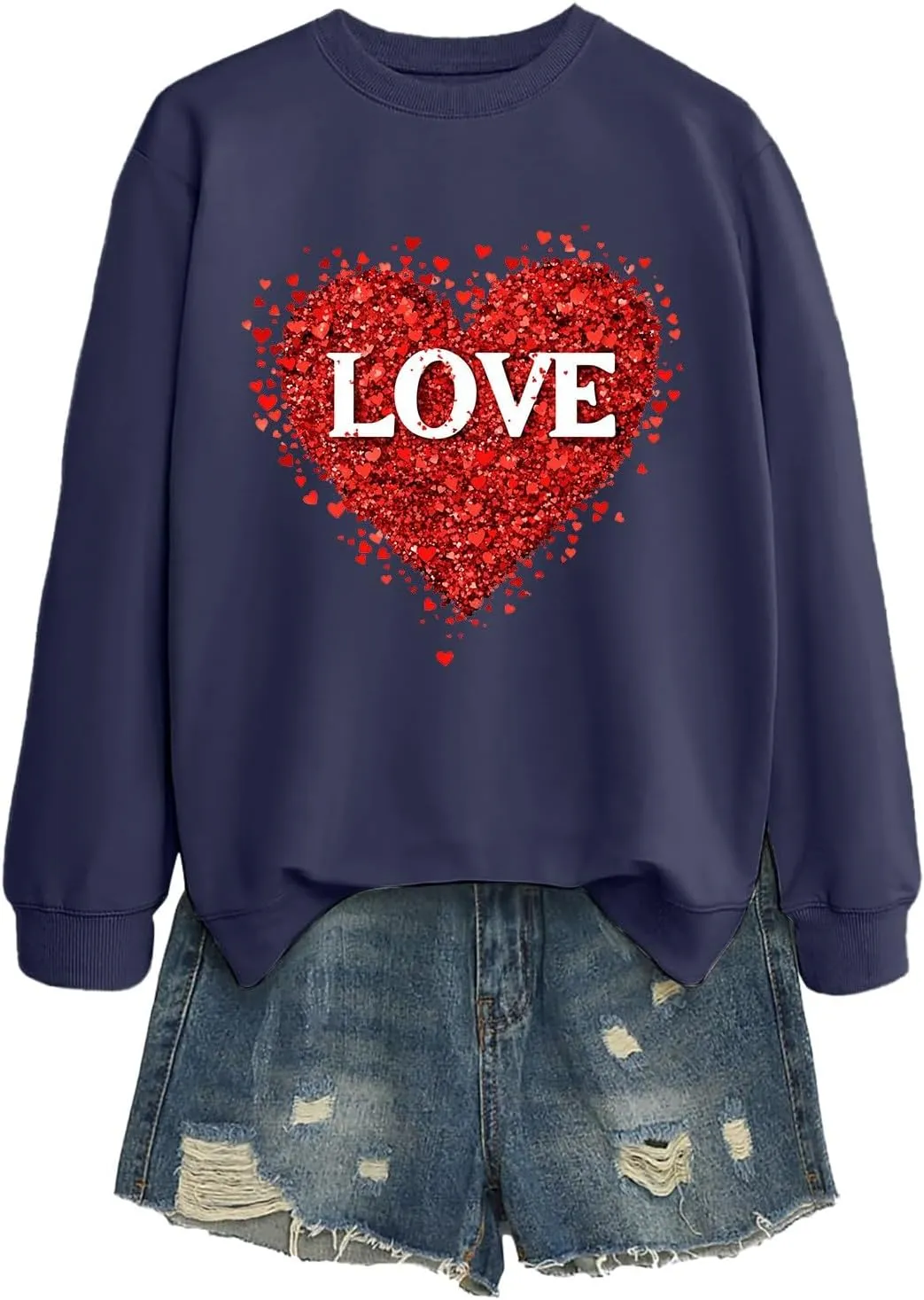 2025 Sweatshirt for Women Trendy Long Sleeve Heart Printed Tops Going Out Beach Playing Casual Blouses