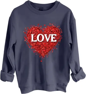 2025 Sweatshirt for Women Trendy Long Sleeve Heart Printed Tops Going Out Beach Playing Casual Blouses