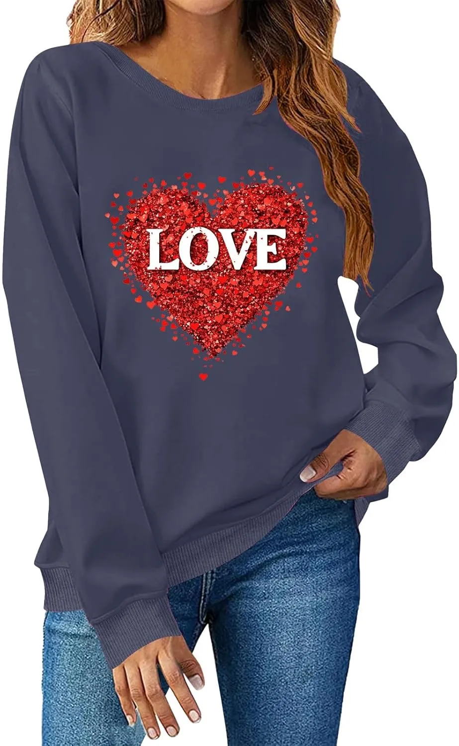 2025 Sweatshirt for Women Trendy Long Sleeve Heart Printed Tops Going Out Beach Playing Casual Blouses