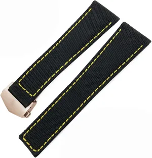 20mm 22mm Watch Bracelets Canvas Nylon Leather Watch Strap Fold Buckle Black Watch Band,for Series Watch Band Replace