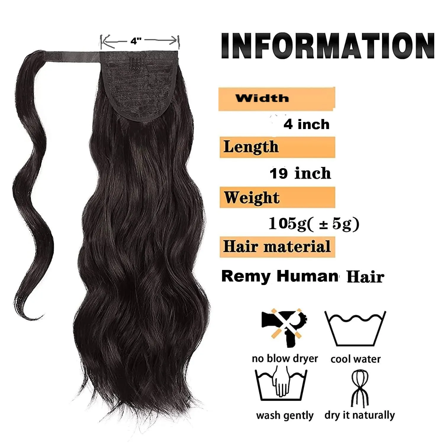 20" inch Ponytail Wrap-on Clip in Remy Human Hair Extensions Chestnut/Medium Brown (Color 6)