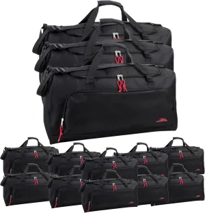 (24 Pack) Bulk 55 Liter, 24 Inch Lightweight Canvas Duffle Bags for Men & Women For Travel, Sports, Homeless Bulk (All Black Pack)