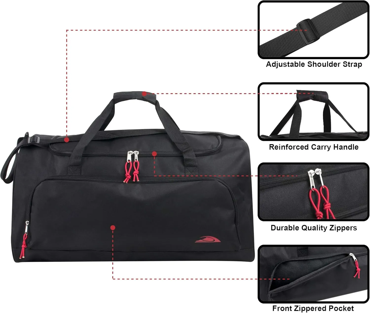 (24 Pack) Bulk 55 Liter, 24 Inch Lightweight Canvas Duffle Bags for Men & Women For Travel, Sports, Homeless Bulk (All Black Pack)