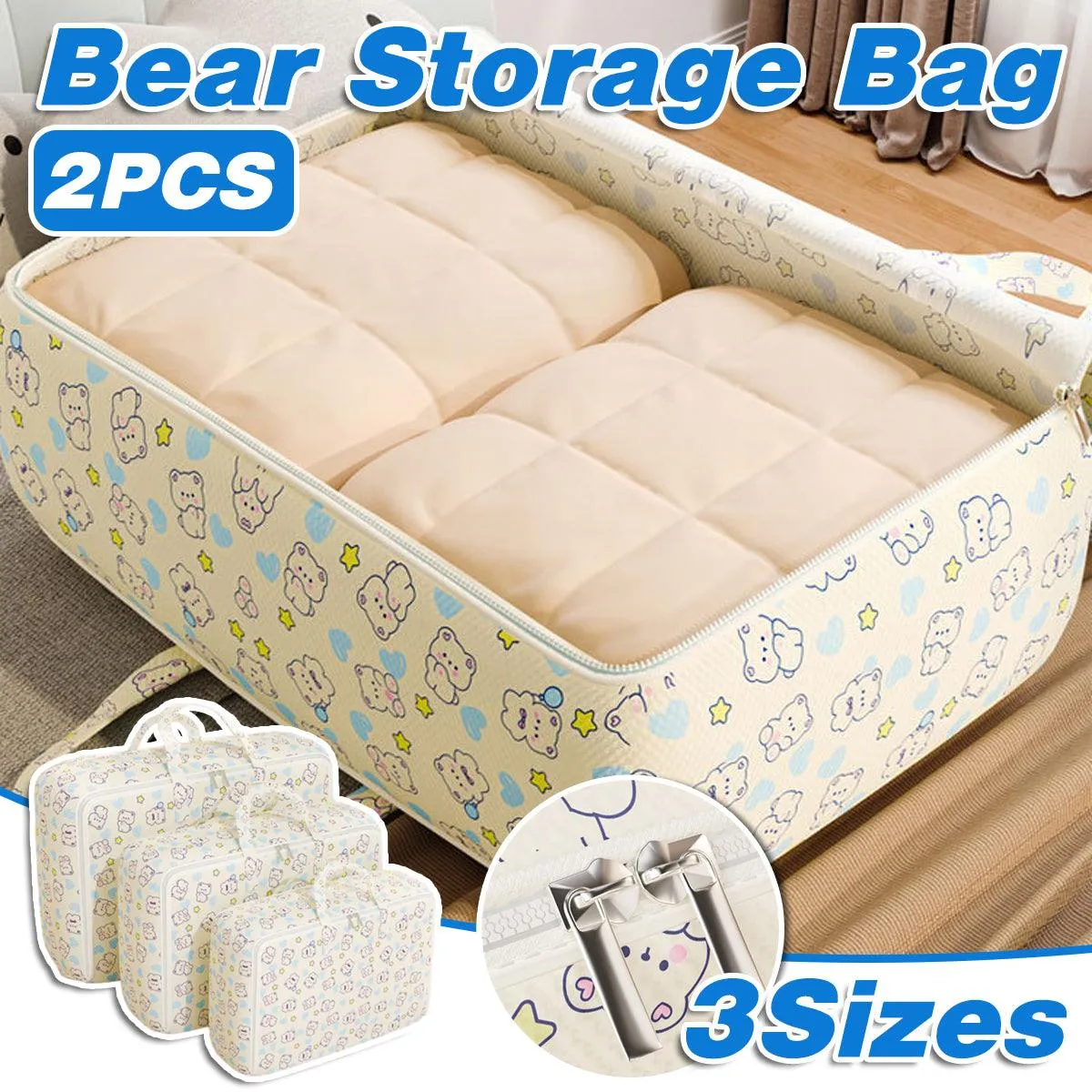 2pcs Foldable Clothes Storage Bag Blanket Organizer Travel Duffel Tote Gym Bag