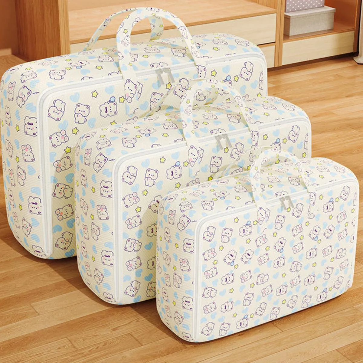 2pcs Foldable Clothes Storage Bag Blanket Organizer Travel Duffel Tote Gym Bag
