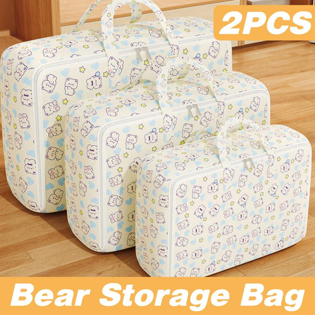 2pcs Foldable Clothes Storage Bag Blanket Organizer Travel Duffel Tote Gym Bag