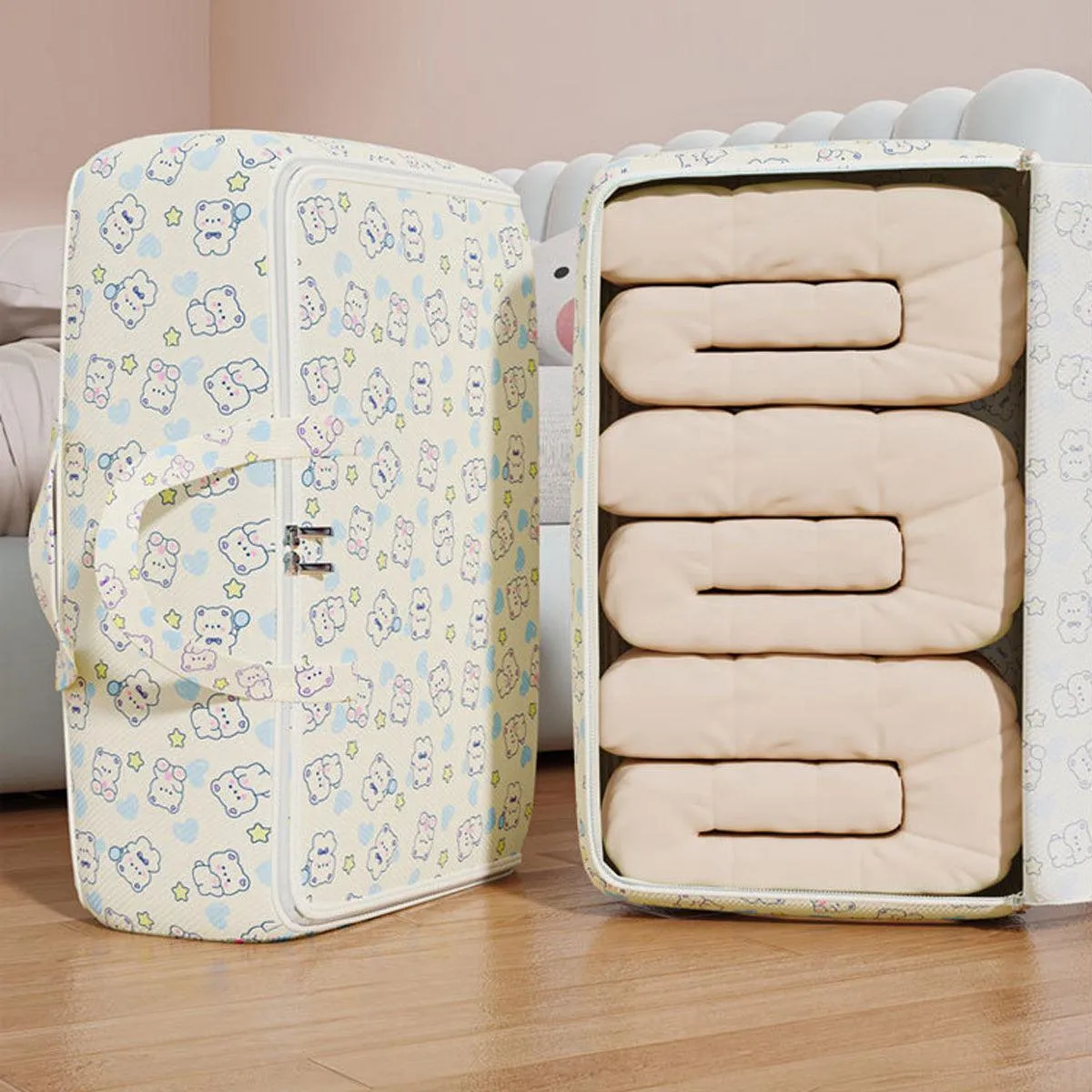 2pcs Foldable Clothes Storage Bag Blanket Organizer Travel Duffel Tote Gym Bag