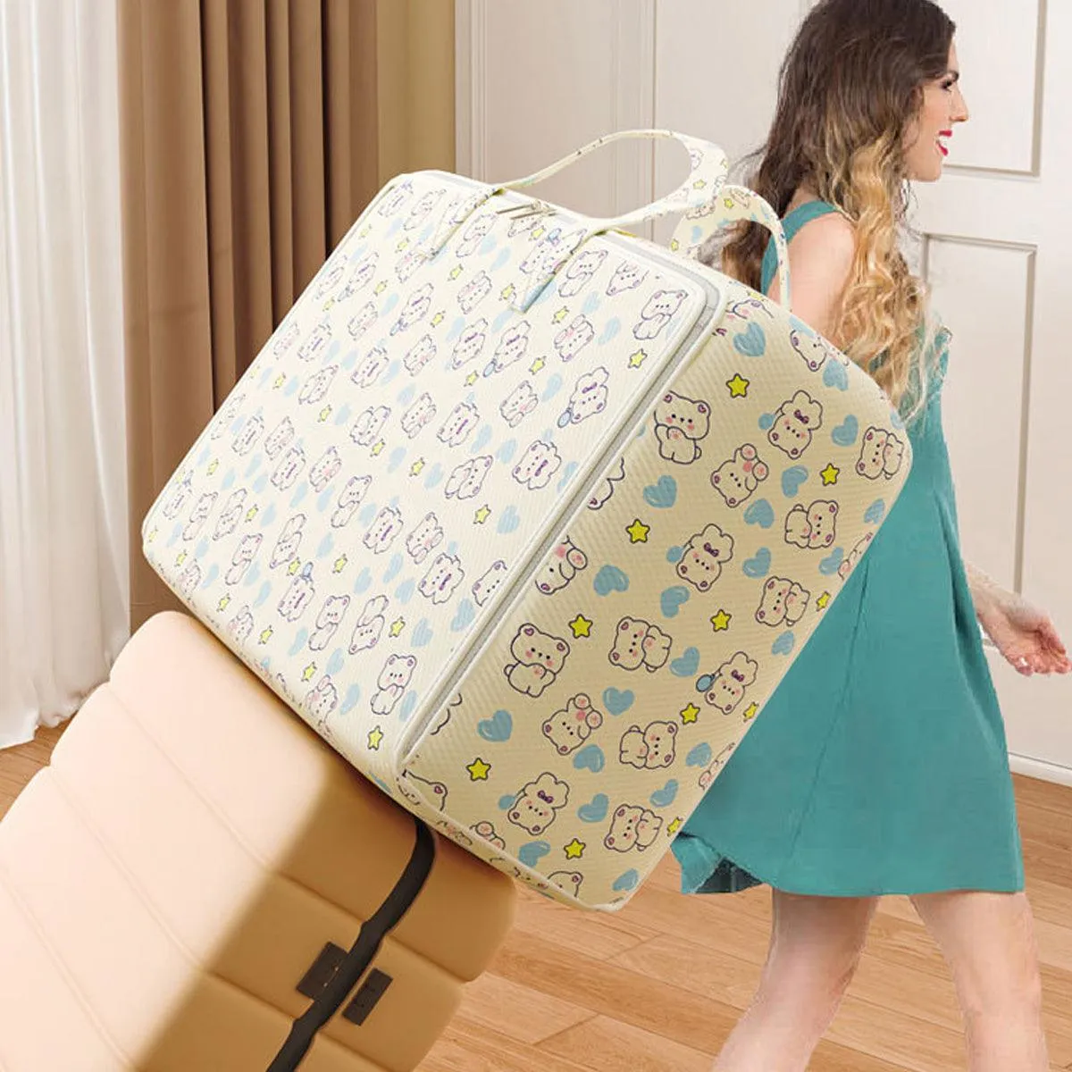 2pcs Foldable Clothes Storage Bag Blanket Organizer Travel Duffel Tote Gym Bag