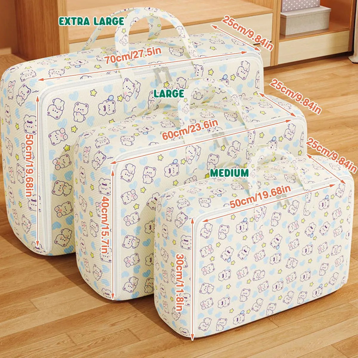 2pcs Foldable Clothes Storage Bag Blanket Organizer Travel Duffel Tote Gym Bag