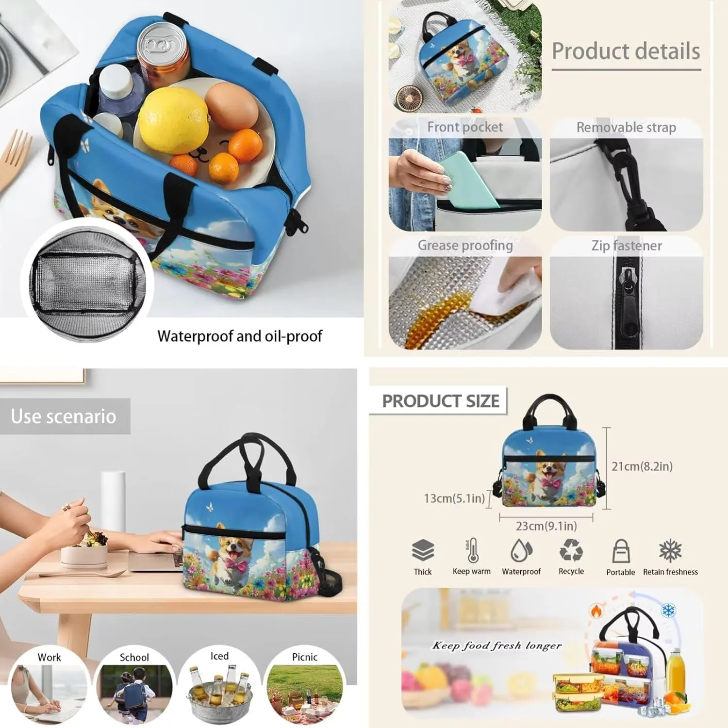 3 Pack Kids Backpack for Boys Girls Cute Corgi School Backpack Book Bag and Lunch Bag Pencil Case Bag 3 Pieces Set Kindergarten Elementary School Bag