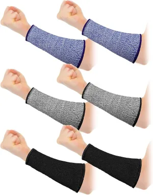 3 Pairs Arm Protectors for Thin Skin and Bruising Cut Resistant Forearm Sleeve Level 5 Arm Burn Protection Sleeve (Black, Royal Blue, Grey,7.9 Inch)