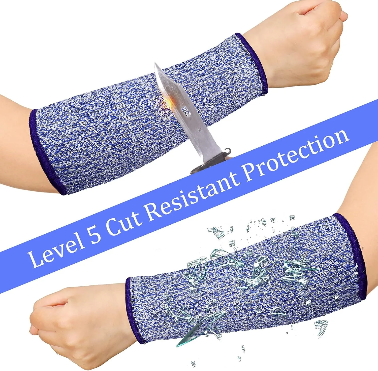 3 Pairs Arm Protectors for Thin Skin and Bruising Cut Resistant Forearm Sleeve Level 5 Arm Burn Protection Sleeve (Black, Royal Blue, Grey,7.9 Inch)