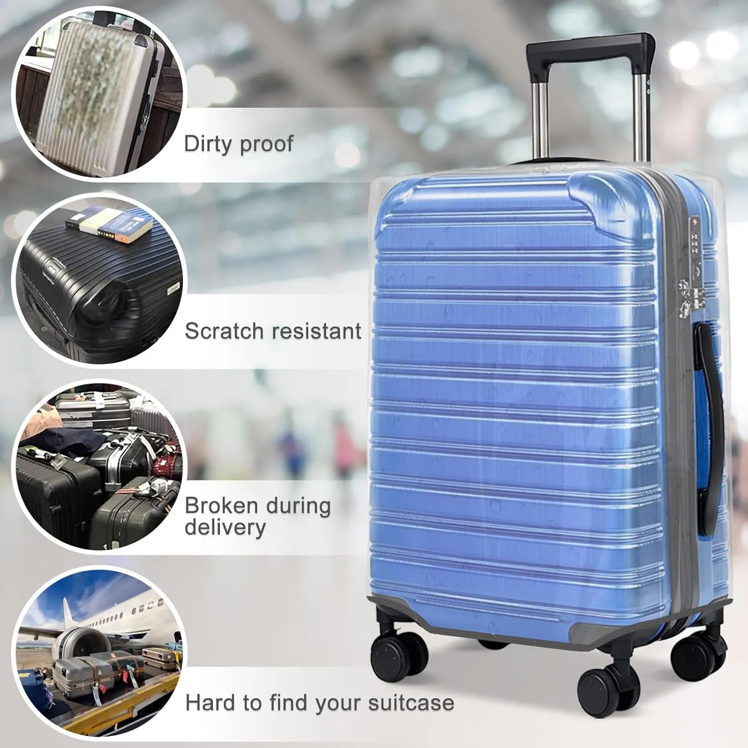 3 piece Clear Luggage Cover for Suitcase Tsa Approved Thicken PVC Plastic Suitcase Protector Cover for Baggage Travel Waterproof 20 24 28 inch