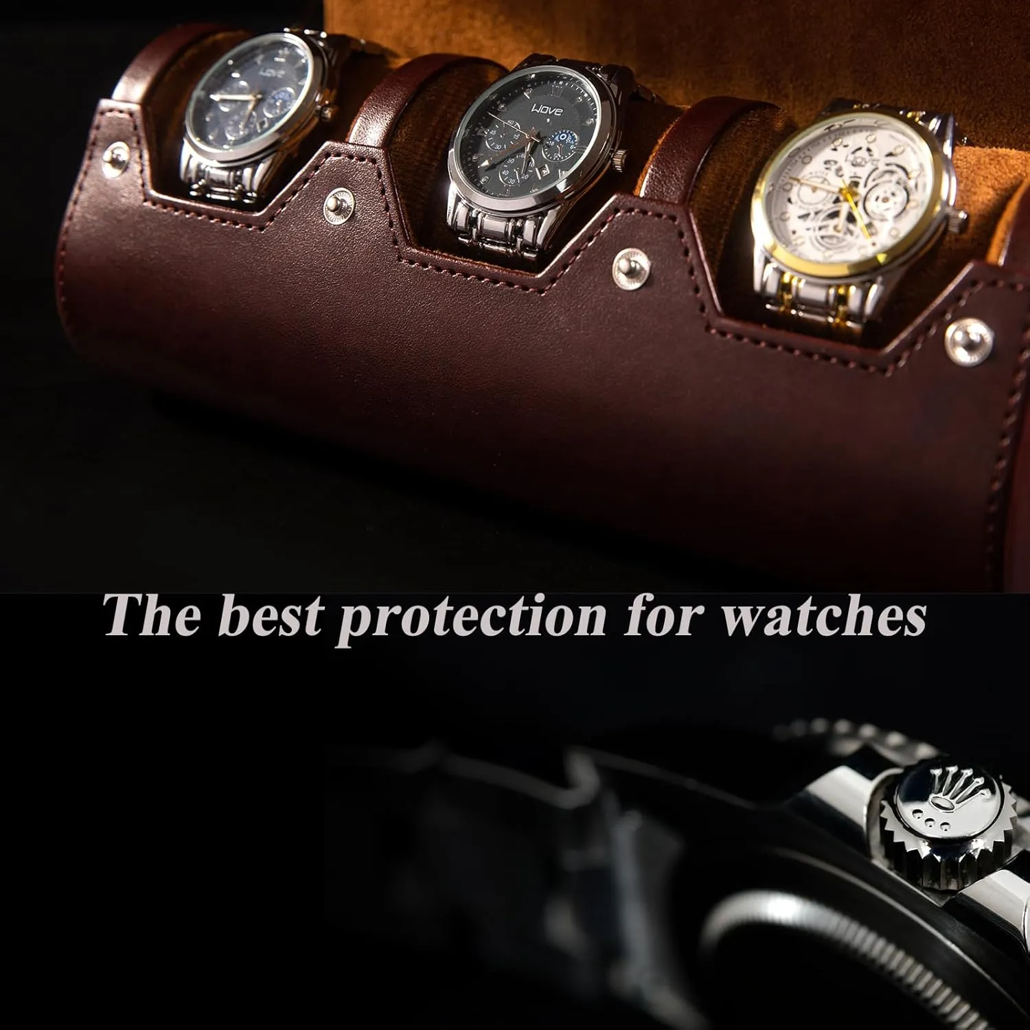 3 Watch Travel Case - Classic Leather Watch Case with Perfect Texture. Watch Carrying Case or Organizer for Storage and Display. Ideal Gift for Men Traveling, All Handmade by Artisans