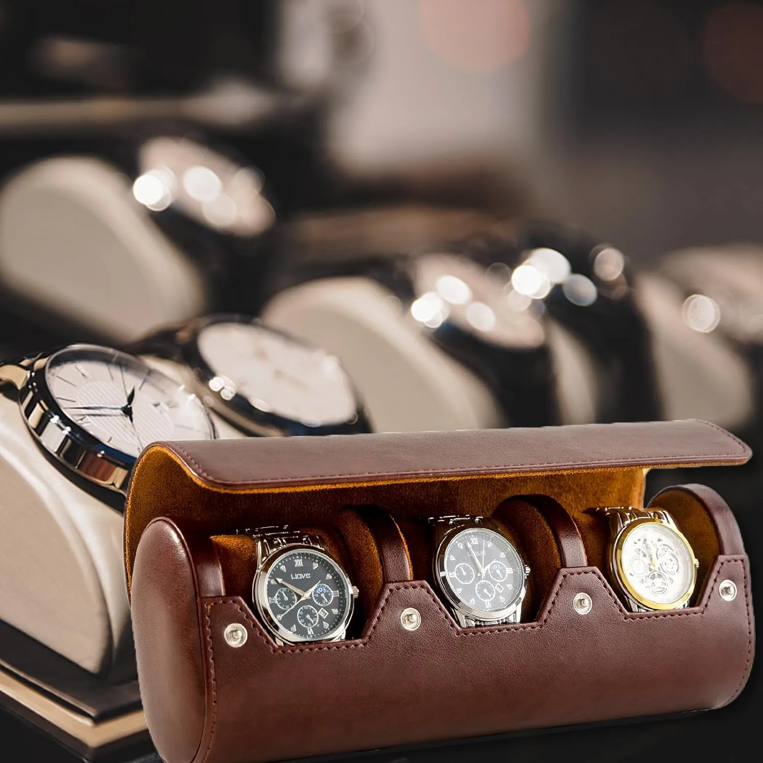 3 Watch Travel Case - Classic Leather Watch Case with Perfect Texture. Watch Carrying Case or Organizer for Storage and Display. Ideal Gift for Men Traveling, All Handmade by Artisans