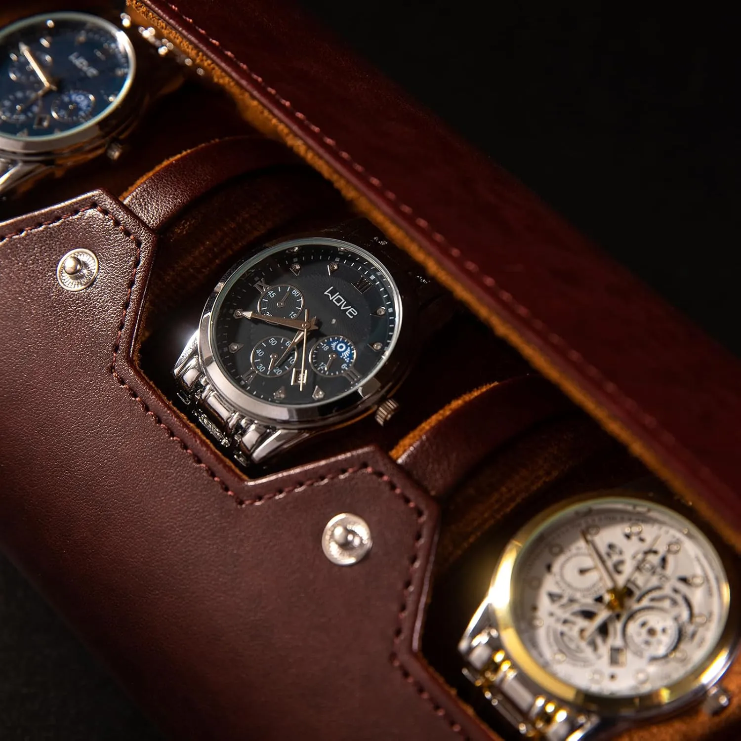 3 Watch Travel Case - Classic Leather Watch Case with Perfect Texture. Watch Carrying Case or Organizer for Storage and Display. Ideal Gift for Men Traveling, All Handmade by Artisans